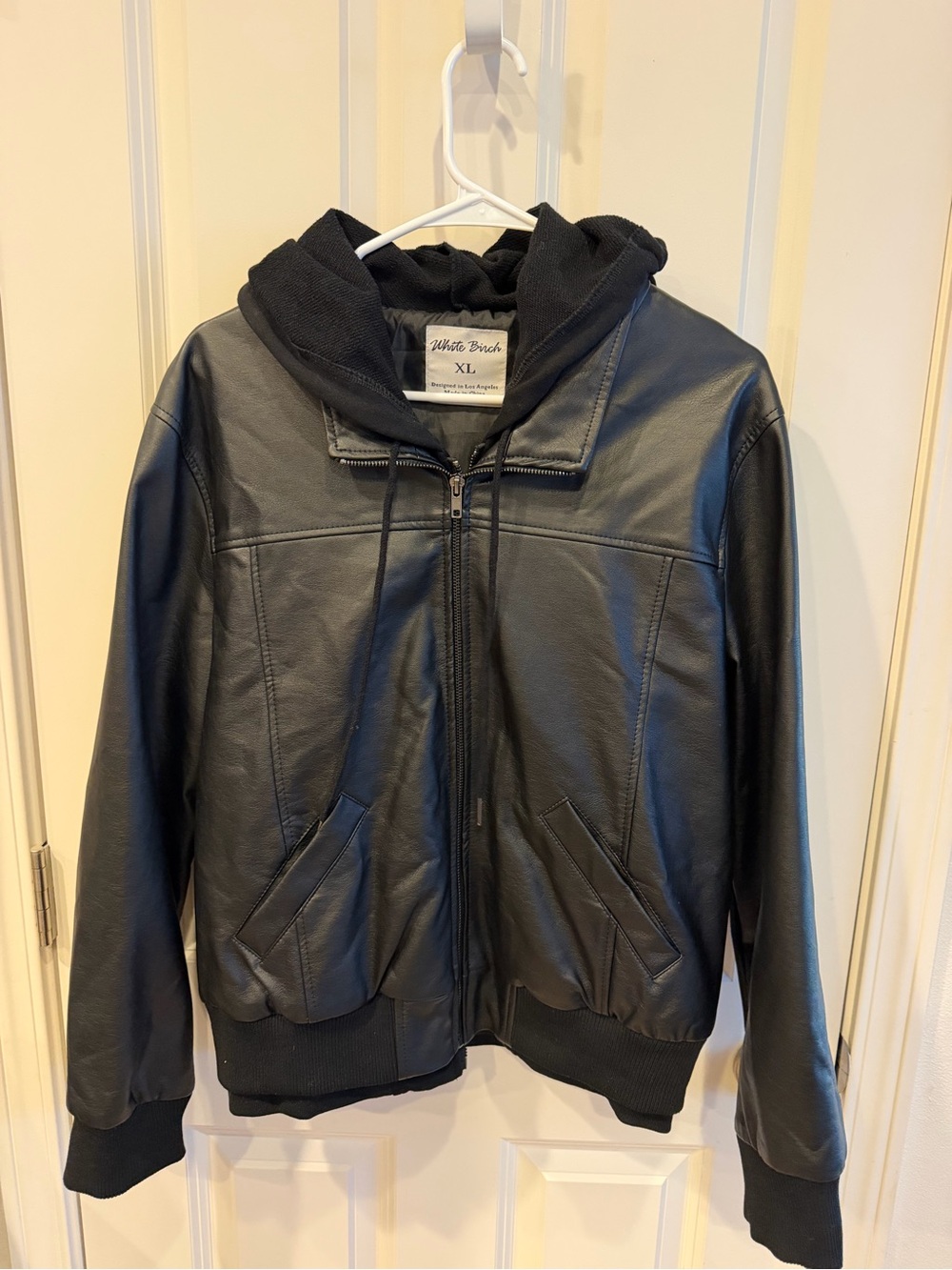 White Birch Black Faux Leather Hooded Jacket